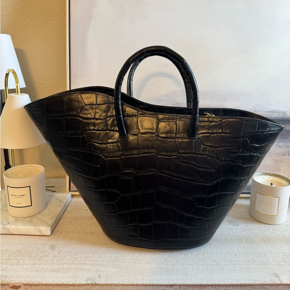 Little Liffner Black Croc Tulip Tote
